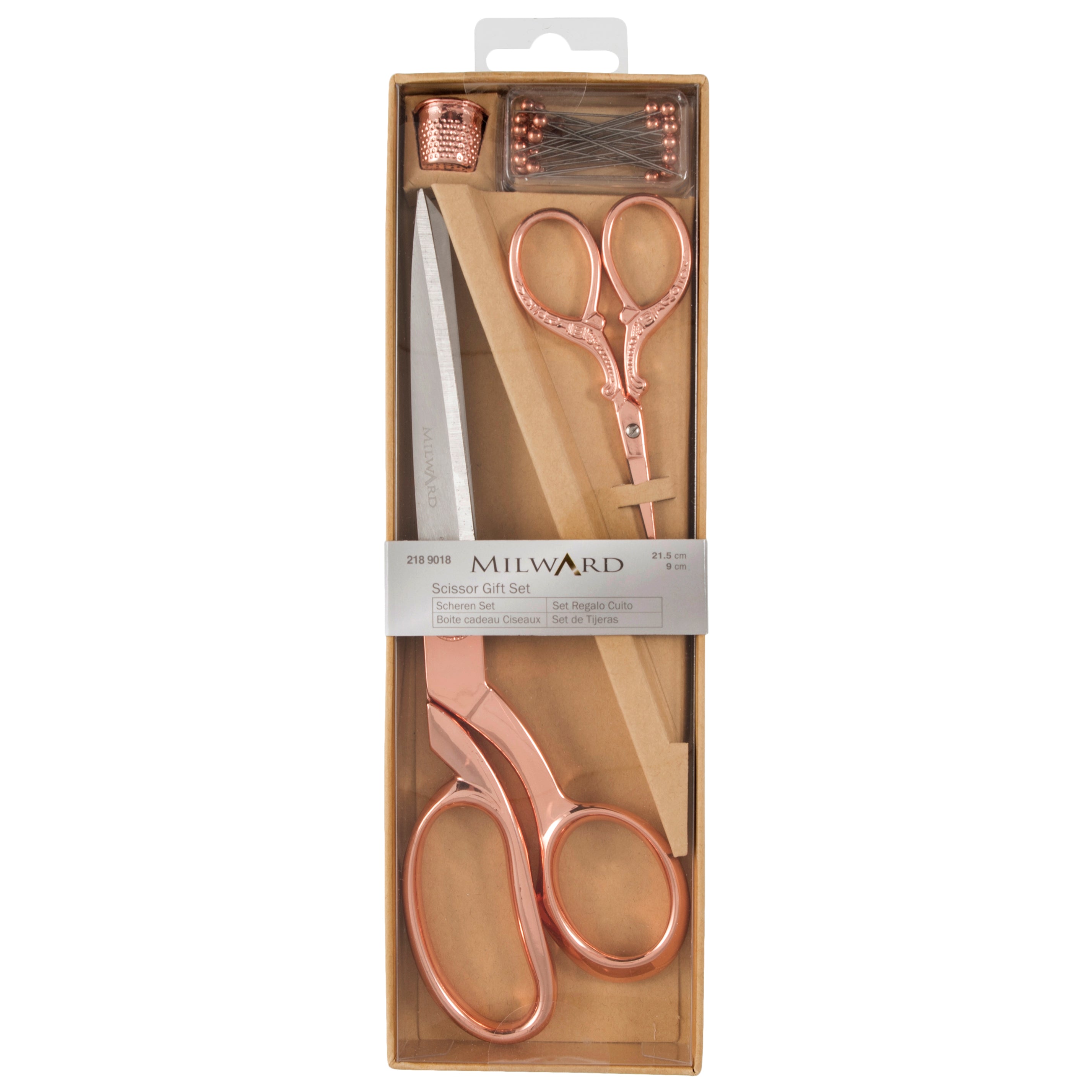 Milward Gift Set Dressmaking 21.5cm and Embroidery 9.5cm Thimble and Pins Rose Gold