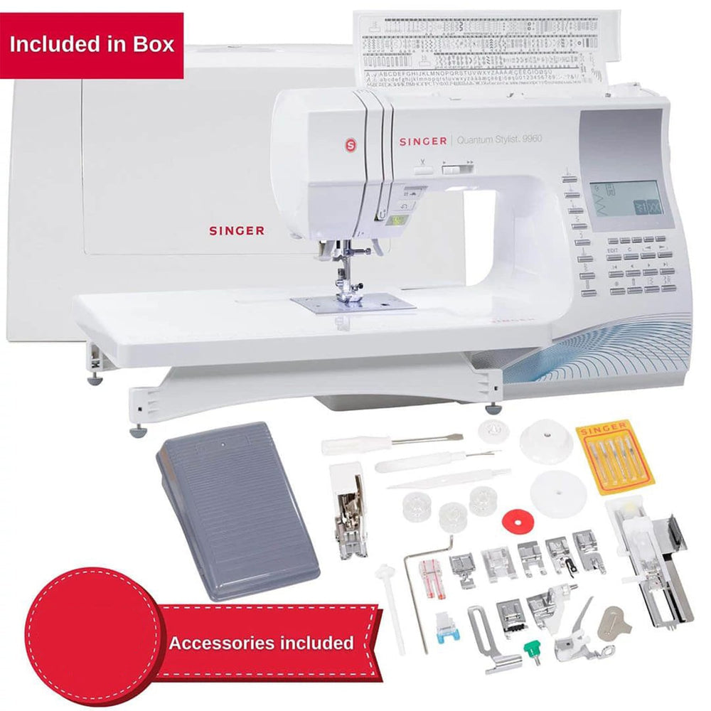 Singer Quantum Stylist 9960 Sewing Machine with Extension Table and Hard Cover - Factory Refurbished