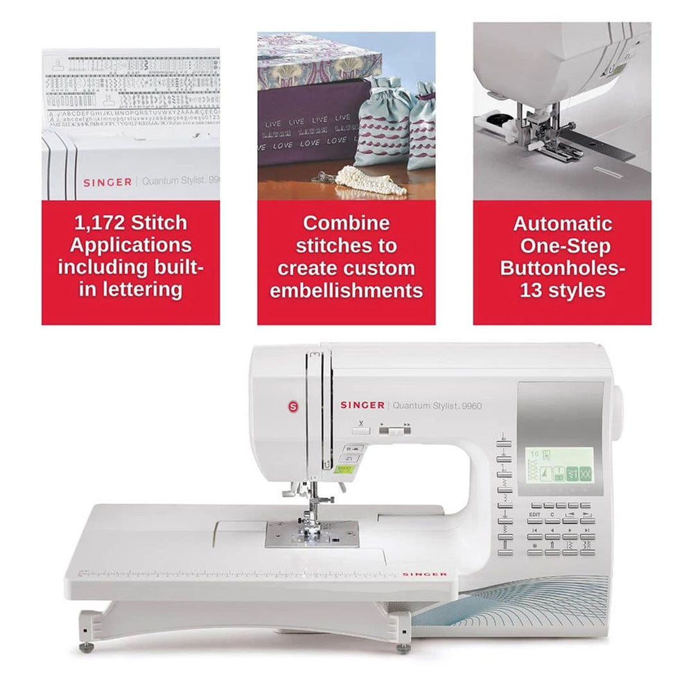 Singer Quantum Stylist 9960 Sewing Machine with Extension Table and Hard Cover - Factory Refurbished