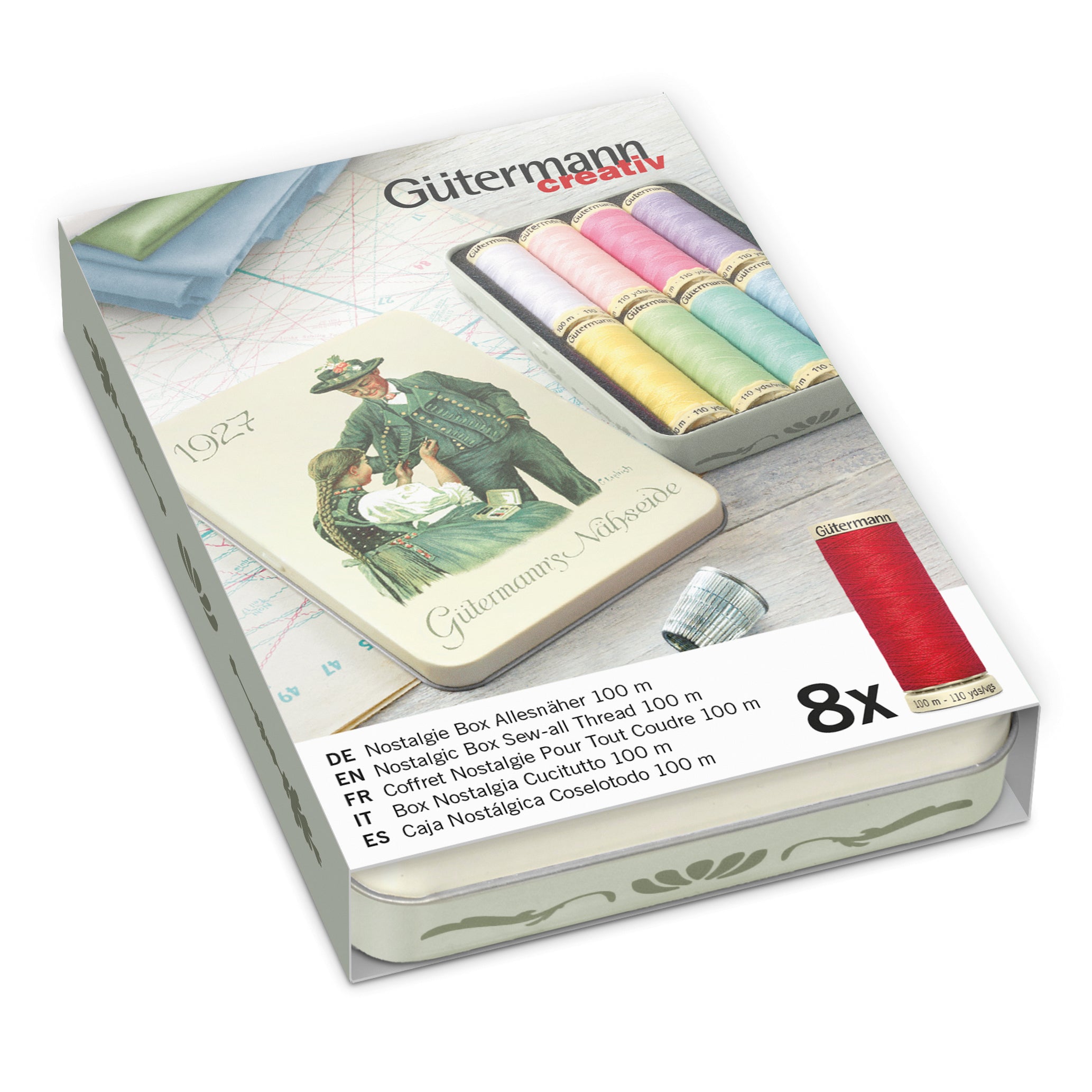 Gutermann Thread Storage Tin - Nostalgic 1927 - Sew-All 8 x 100m Pastel Shades