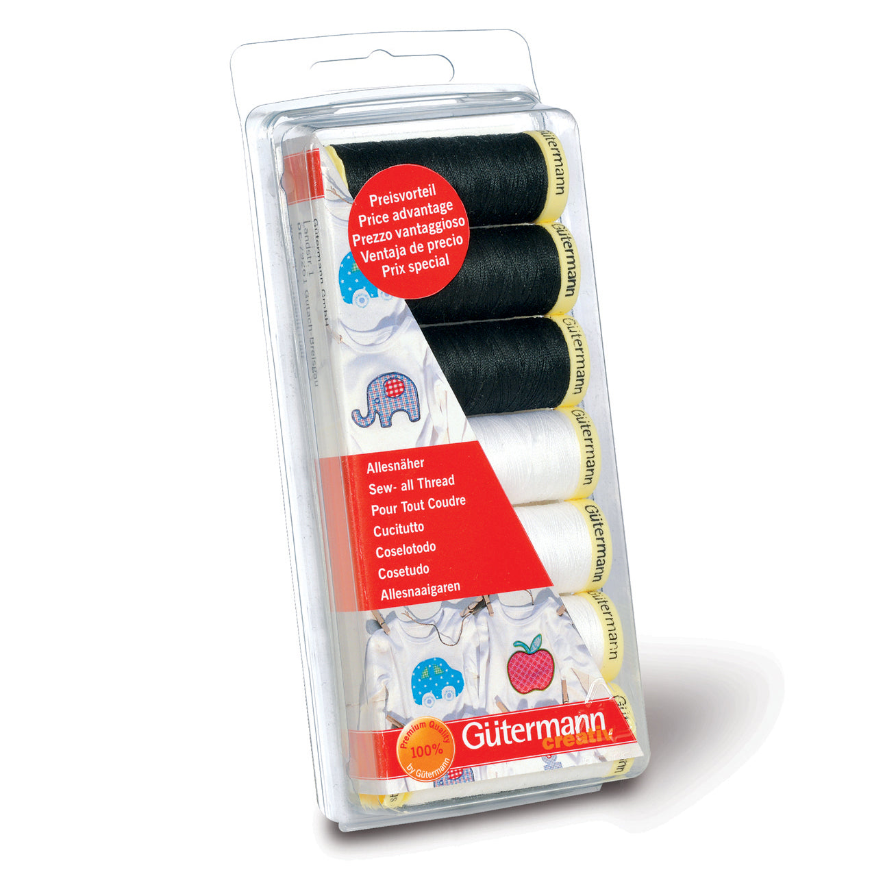 Gutermann Thread Set - Sew - All - 7 x 100m - Black & White