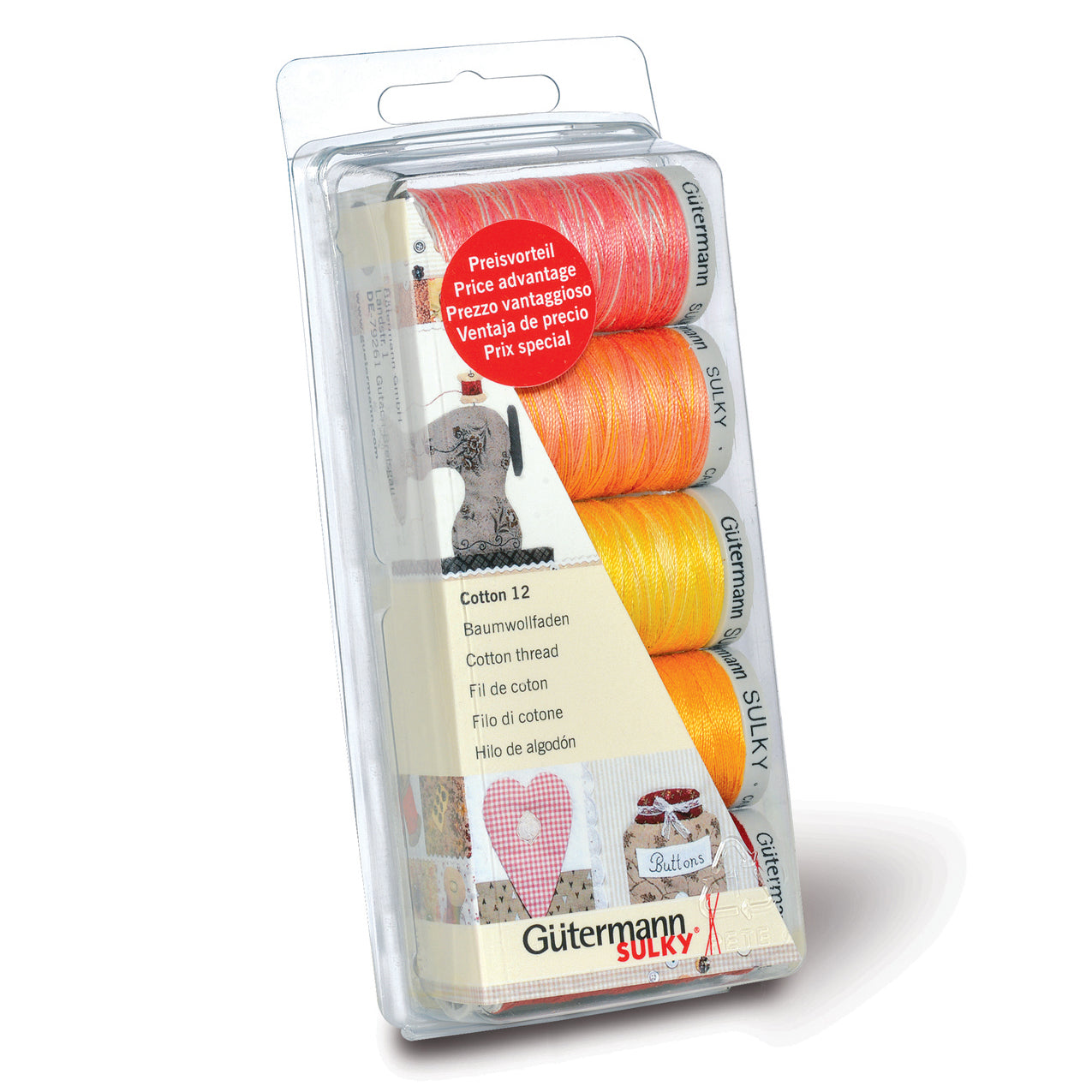 Gutermann Thread Set - Cotton No.12 - 5 x 200m - Sunny