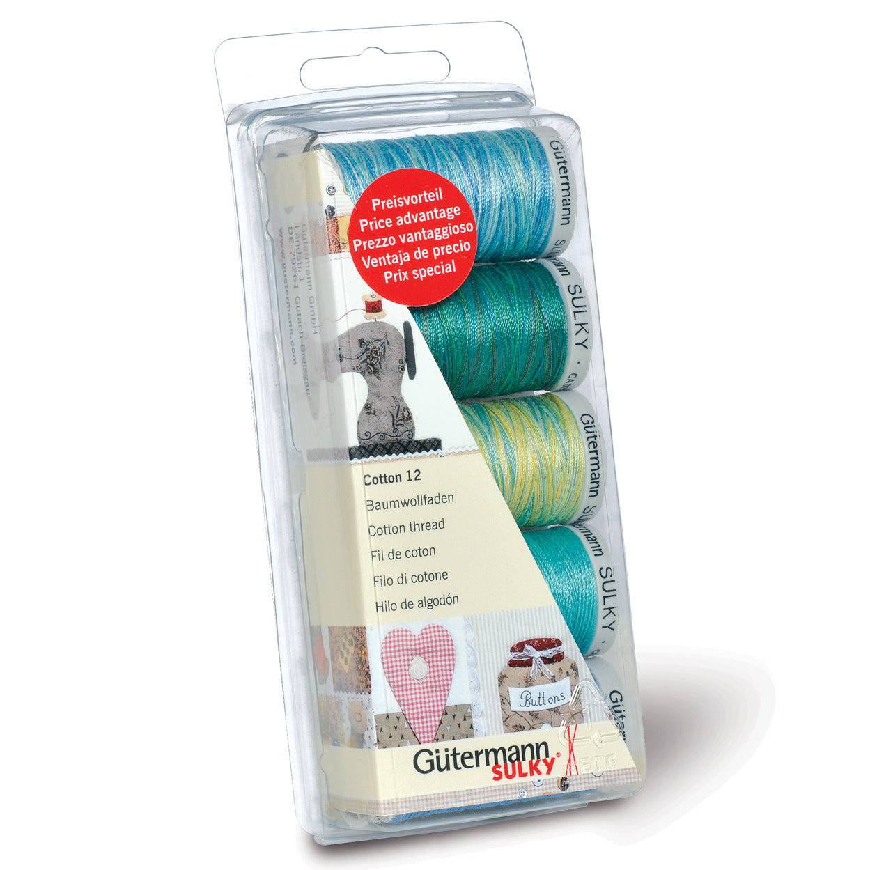 Gutermann Thread Set - Cotton No.12 - 5 x 200m - Aqua