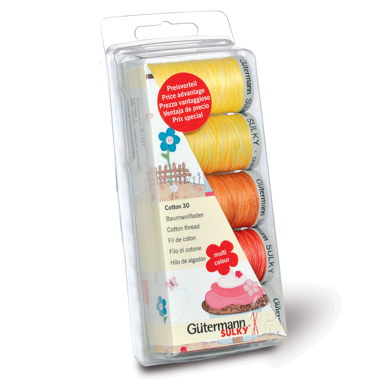 Gutermann Thread Set - Cotton No.30 - 5 x 300m - Yellows and Reds