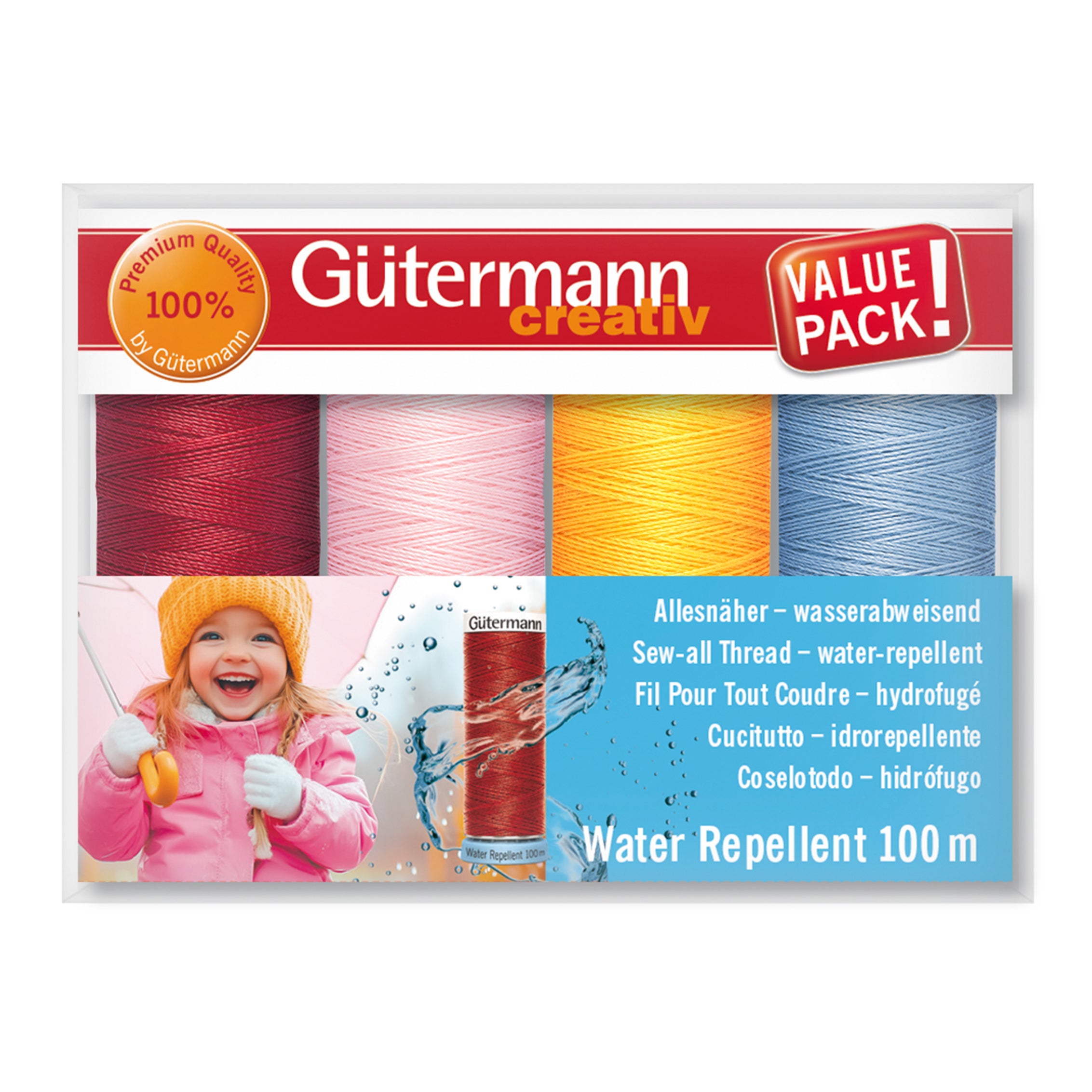 Gutermann Thread Set - Water Repellent - 4 x 100m - Assorted Colours