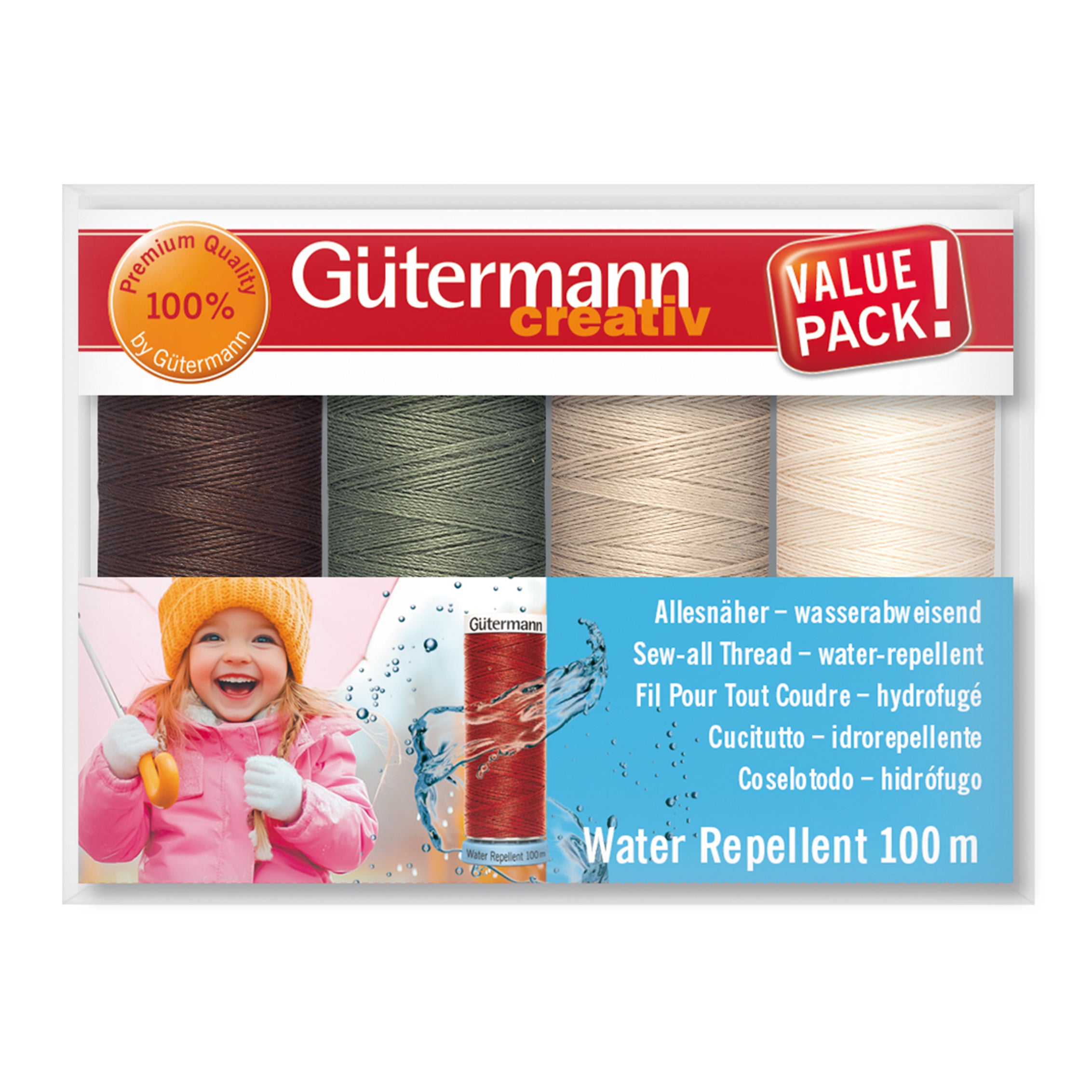 Gutermann Thread Set - Water Repellent - 4 x 100m - Assorted Neutrals