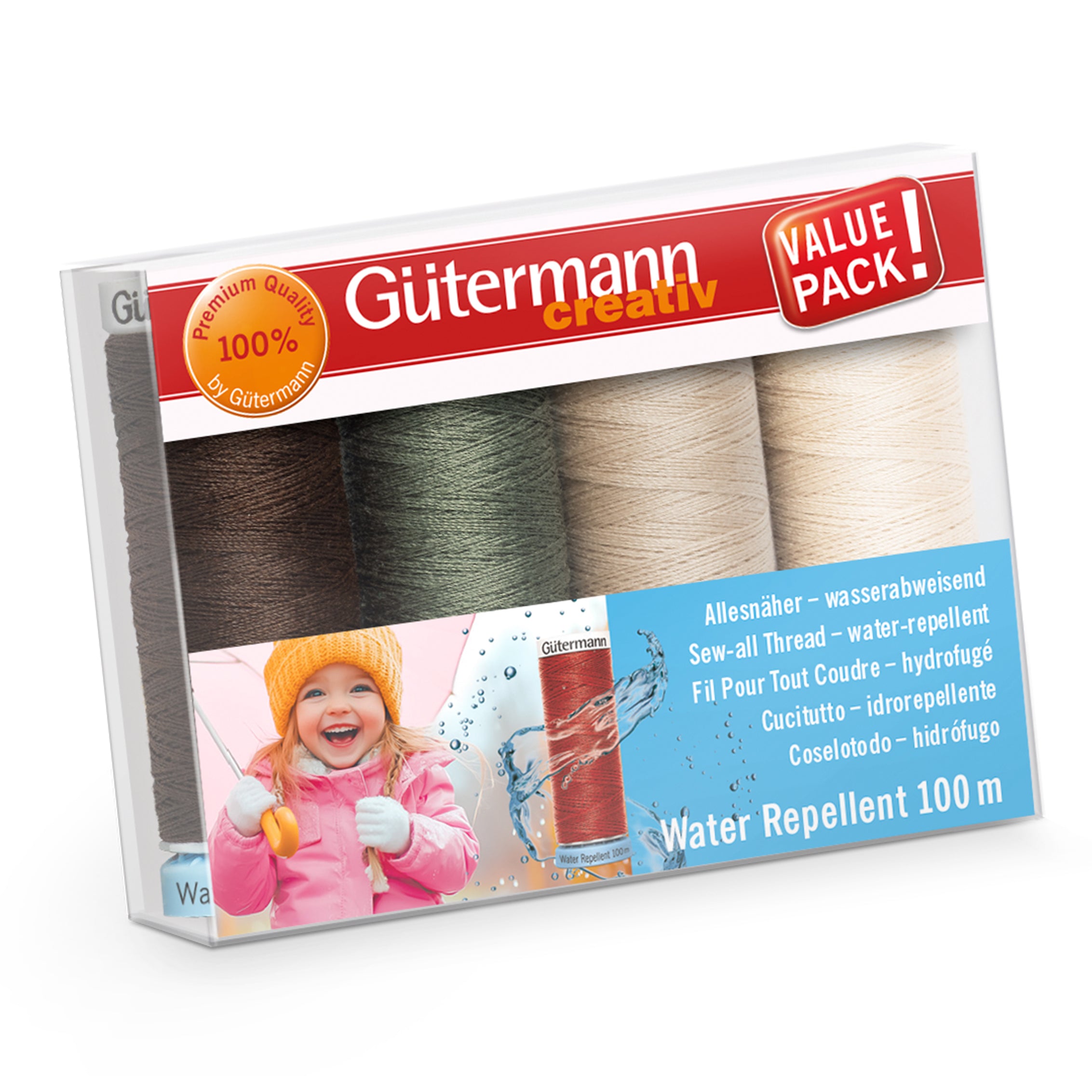 Gutermann Thread Set - Water Repellent - 4 x 100m - Assorted Neutrals